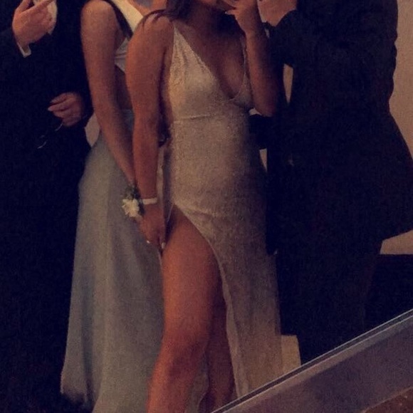 Meshki Gold Champagne Glitter Maxi Dress - Picture 2 of 8